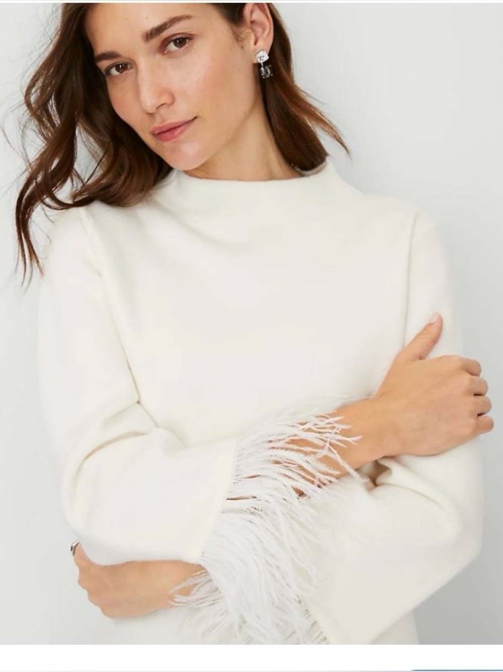 Ann Taylor Feather Cuff Ivory Sweater XL